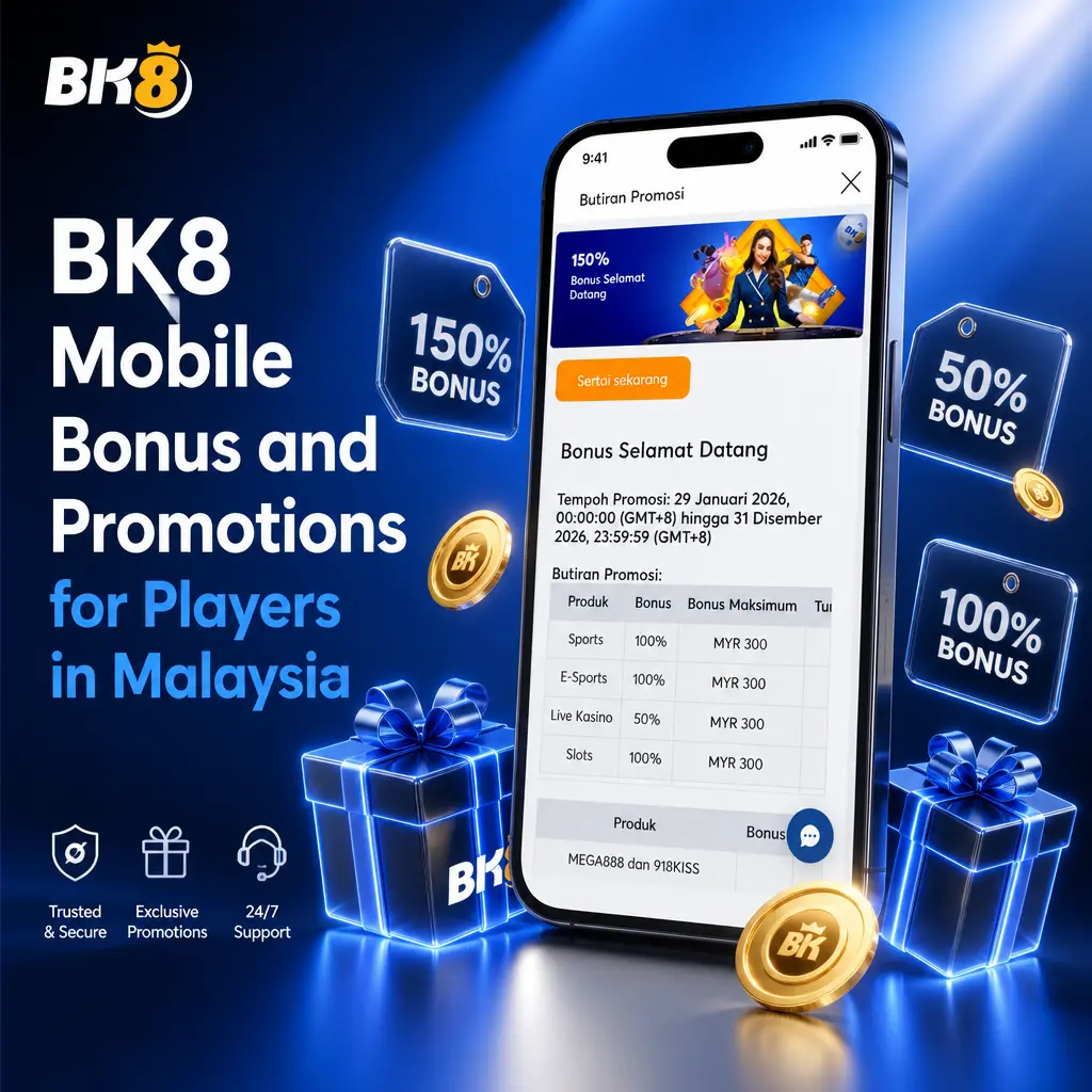 BK8 mobile bonus comparison table showing casino and sportsbook welcome offers, deposit minimums, and wagering requirements for Malaysia players.