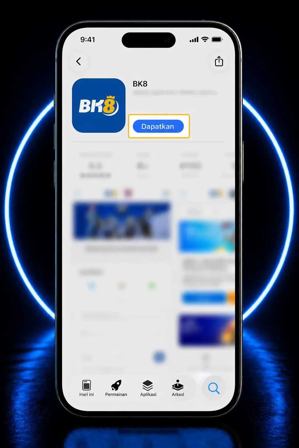 Step-by-step guide showing BK8 app installation on iOS, from Safari download to trusting the profile and launching on home screen.