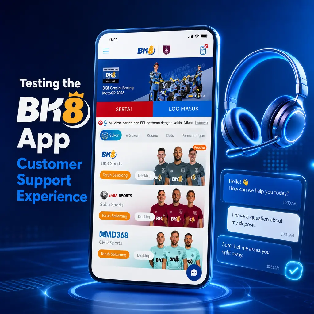 BK8 app customer support test showing live chat, WhatsApp, email, Telegram, and FAQ options for Malaysian users.